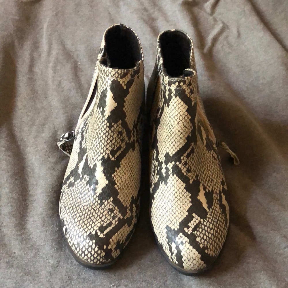 Snake print ankle boots